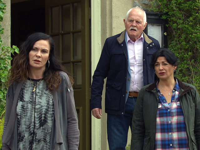 Chas, Pollard and Moira on Emmerdale on July 22, 2021