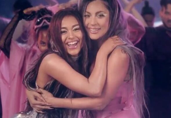 Lady Gaga and Ariana Grande in the Rain on Me music video