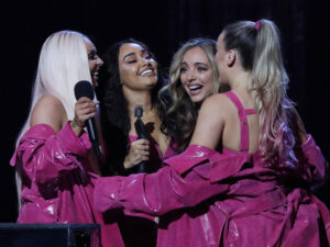 Little Mix with the award for British Video of the Year at the Brit Awards at the O2 Arena in London, Britain on February 20, 2019.
