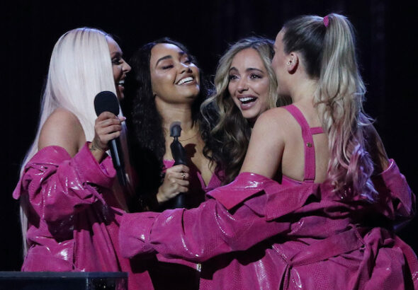 Little Mix with the award for British Video of the Year at the Brit Awards at the O2 Arena in London, Britain on February 20, 2019.