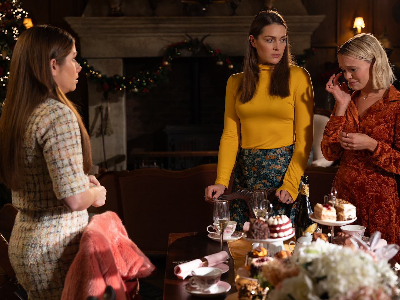 Maxine, Sienna and Dilly on Hollyoaks on December 18, 2023