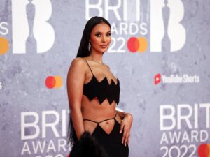 Maya Jama poses as she arrives for the Brit Awards at the O2 Arena in London, Britain on February 8, 2022