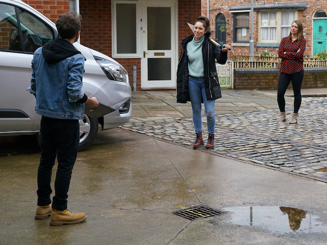 David, Shona and Tracy on Coronation Street on February 8, 2021