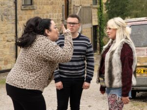 Mandy, Vinny and Tina on Emmerdale on November 11, 2024