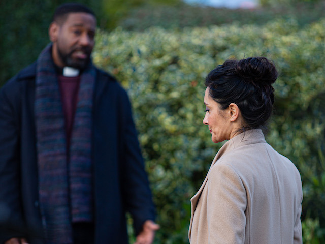 Manpreet and Charles on Emmerdale on February 15, 2021