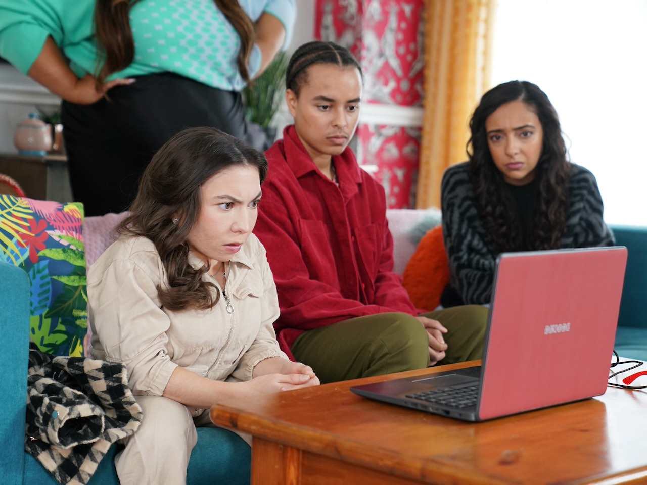 Lacey, Lizzie and Nadira on Hollyoaks on January 8, 2024