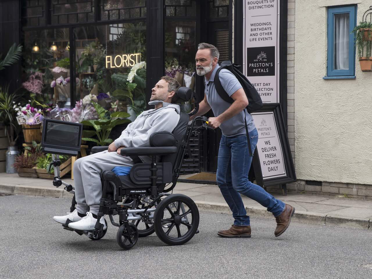 Billy Mayhew (Daniel Brocklebank) takes Paul Foreman (Peter Ash) out in Coronation Street