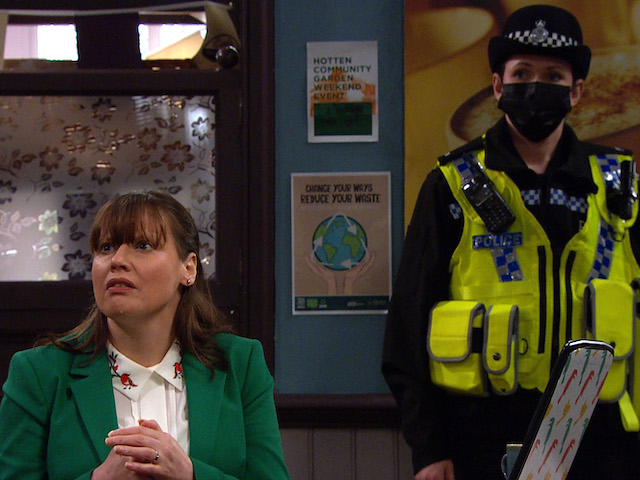 Lydia and a police officer on Emmerdale on May 6, 2021