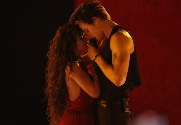 Shawn Mendes and Camila Cabello performing Senorita at the American Music Awards in Los Angeles on November 24, 2019
