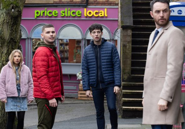Peri, Ste, Ollie and James on Hollyoaks on March 18, 2021