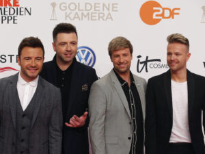 Westlife members arrive for the annual German film and television award 'Golden Camera' ('Die Goldene Kamera') of German TV magazine 'HoerZu' in Berlin, Germany on March 30, 2019.