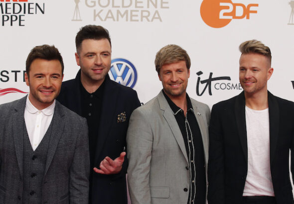 Westlife members arrive for the annual German film and television award 'Golden Camera' ('Die Goldene Kamera') of German TV magazine 'HoerZu' in Berlin, Germany on March 30, 2019.