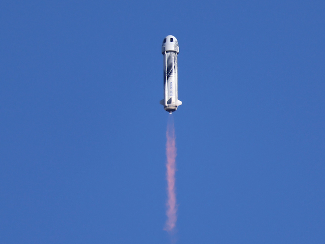 Blue Origin's New Shepard rocket carrying William Shatner launches from Texas on October 13, 2021