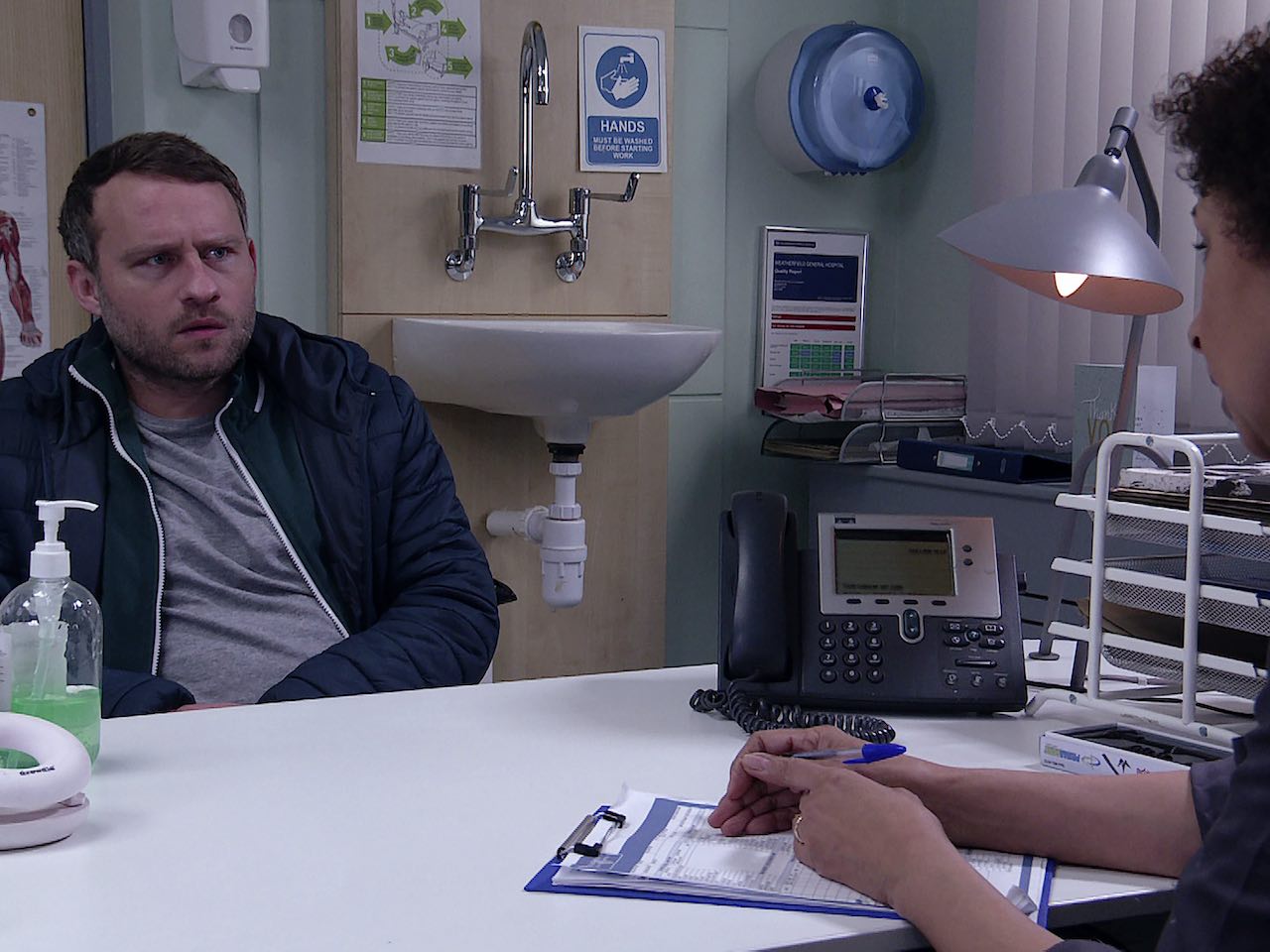 Paul Foreman (Peter Ash) at a neurology consultation in Coronation Street