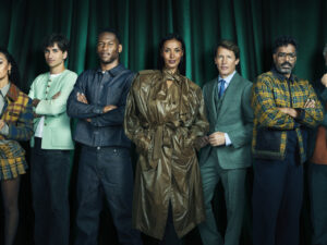 Sebastian Croft, King Kenny, Maya Jama, James Blunt and Romesh Ranganathan in The Celebrity Traitors S02E09
