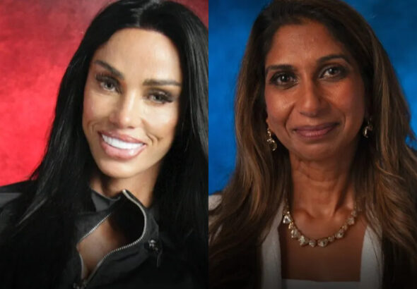 Katie Price and Suella Braverman for Celebrity Handcuffed