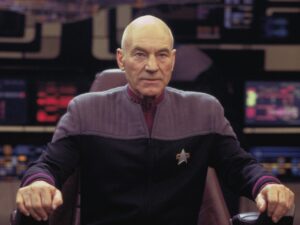 Sir Patrick Stewart as Captain Jean-Luc Picard in Star Trek: Nemesis