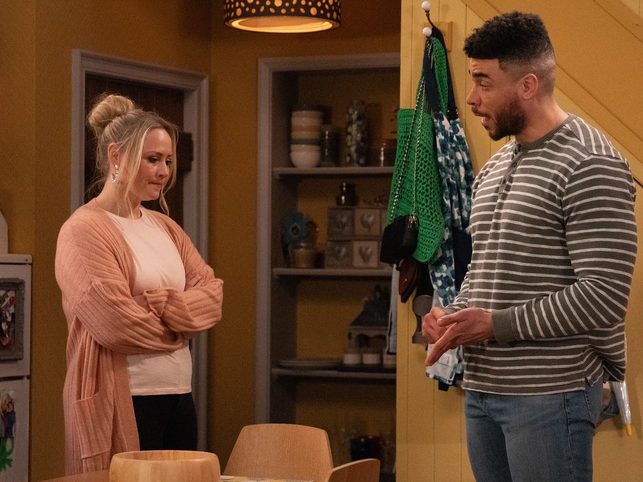 Tracy and Nate on Emmerdale on February 23, 2024