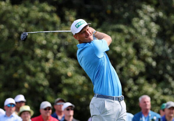 Adrian Meronk plays at The Masters in Augusta on April 6, 2023