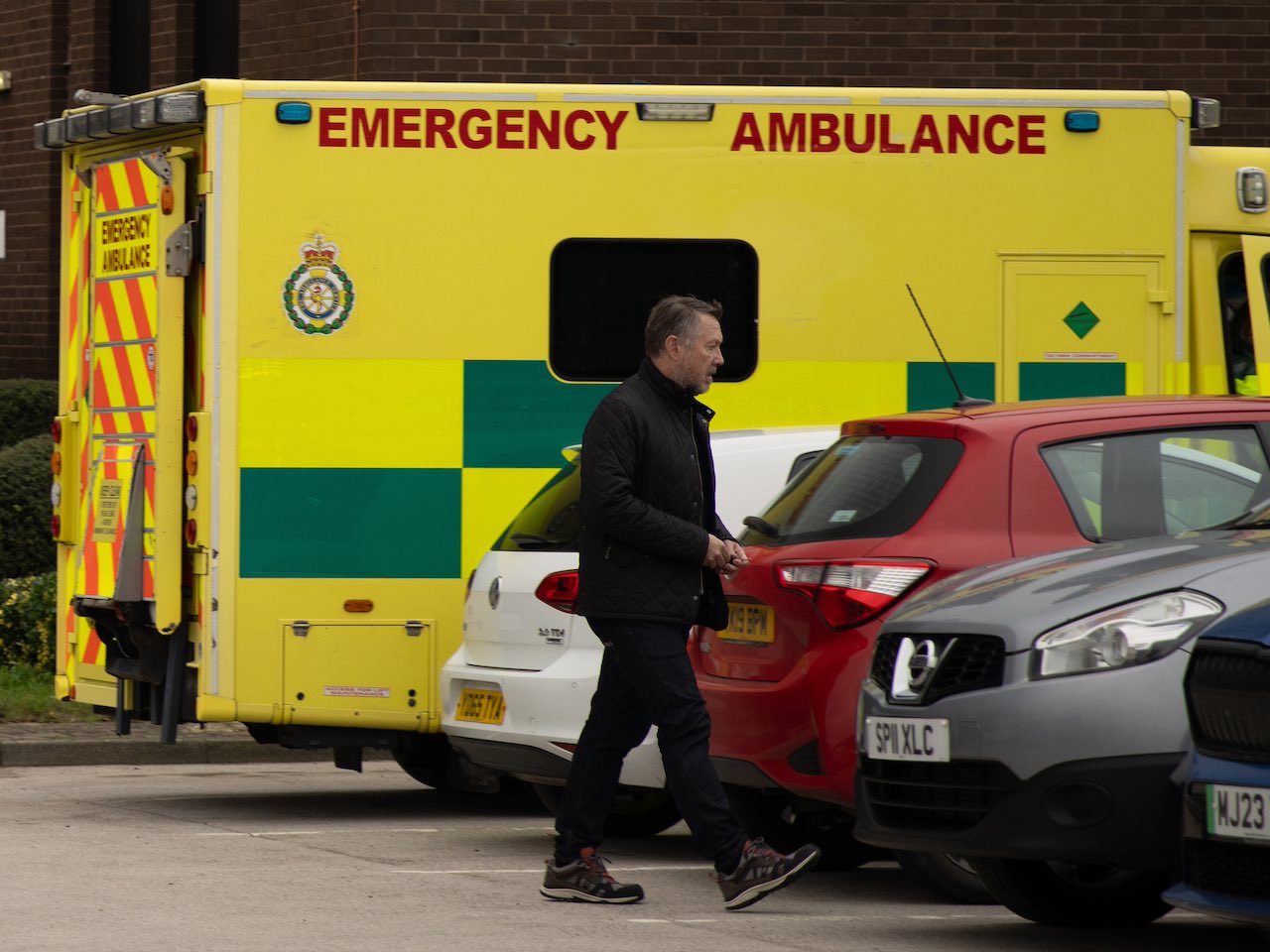 Gus outside the hospital on Emmerdale on December 4, 2023