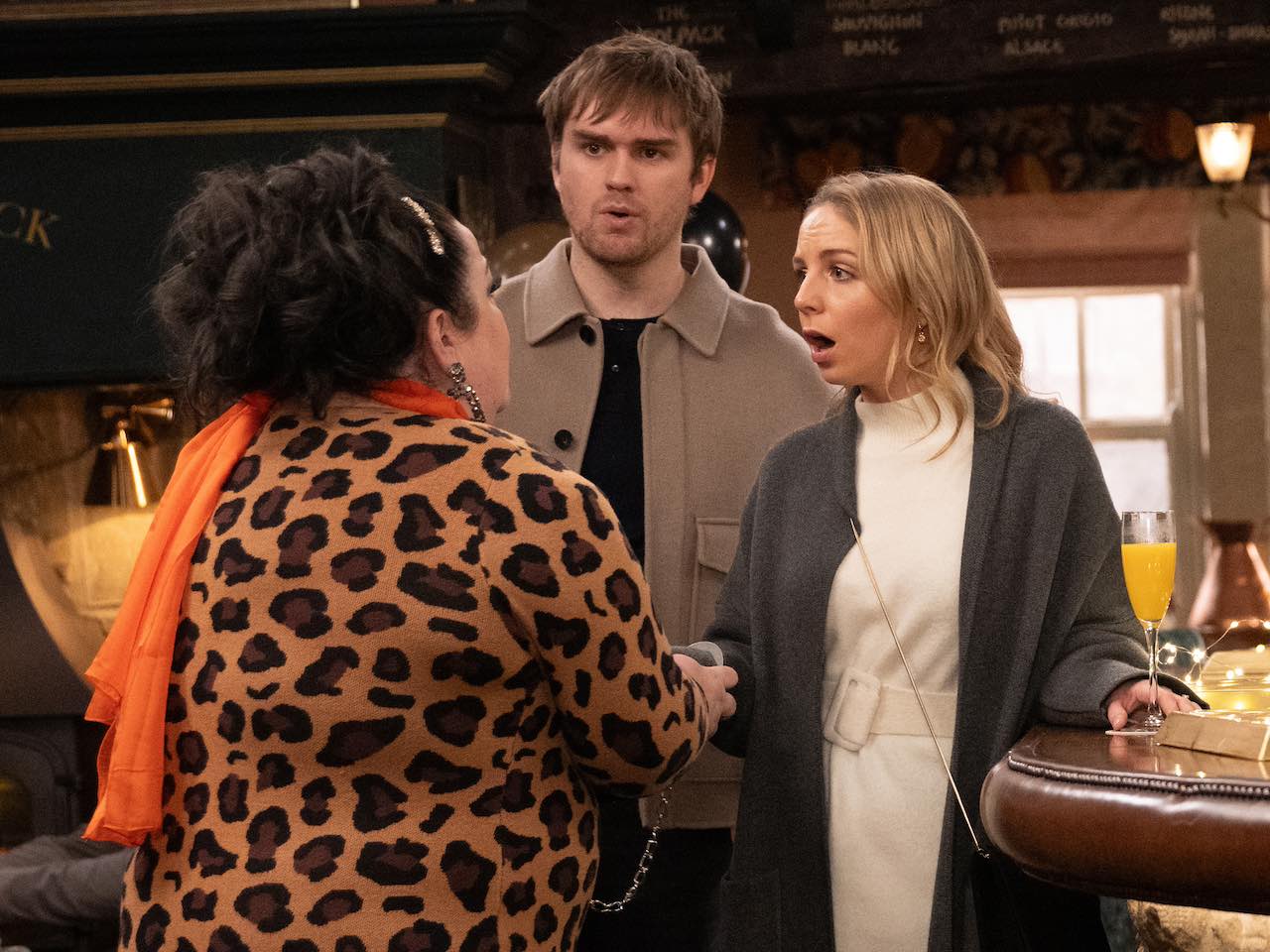 Mandy, Belle and Tom on Emmerdale on February 8, 2024