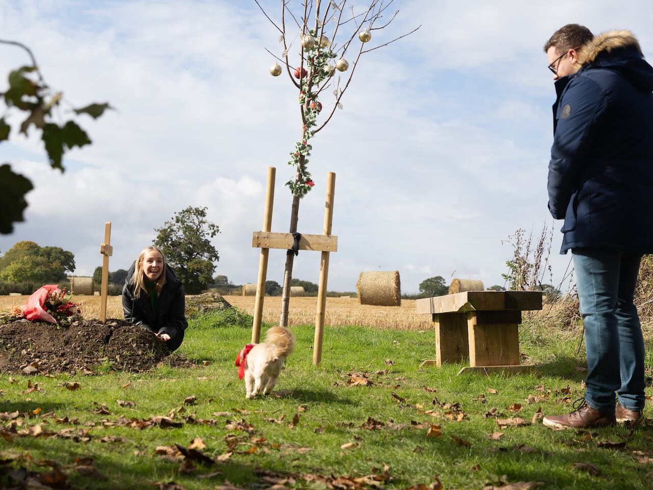 Belle is reunited with Piper as Vinny watches on Emmerdale on December 25, 2024