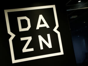 The DAZN logo at the company's office in Tokyo on March 21, 2017