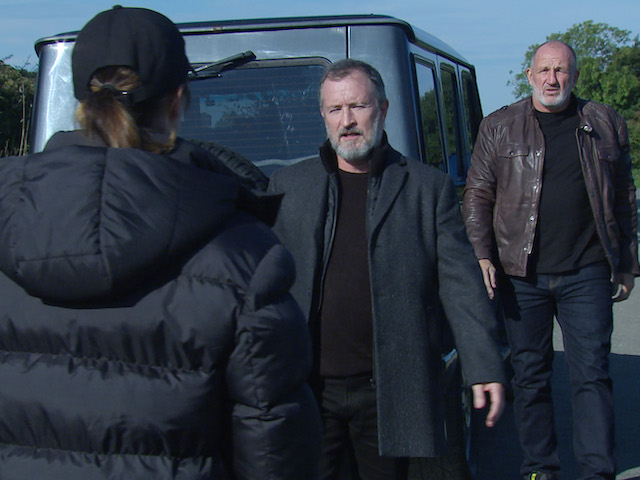 Kerry and two thugs on Emmerdale on November 18, 2021