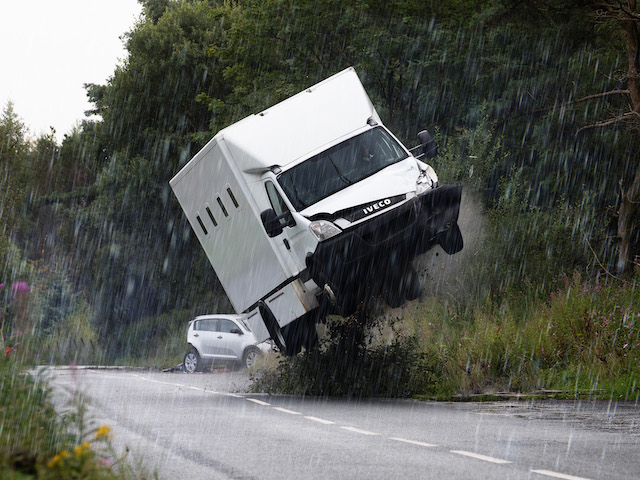 The overturned prison van on Coronation Street on October 18, 2021