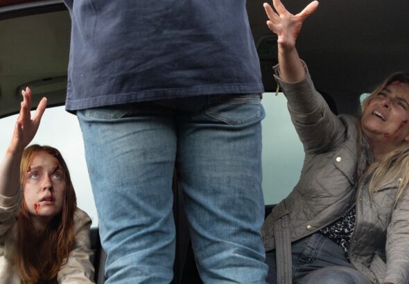 Chloe, Charity and Mack on Emmerdale on October 10, 2023