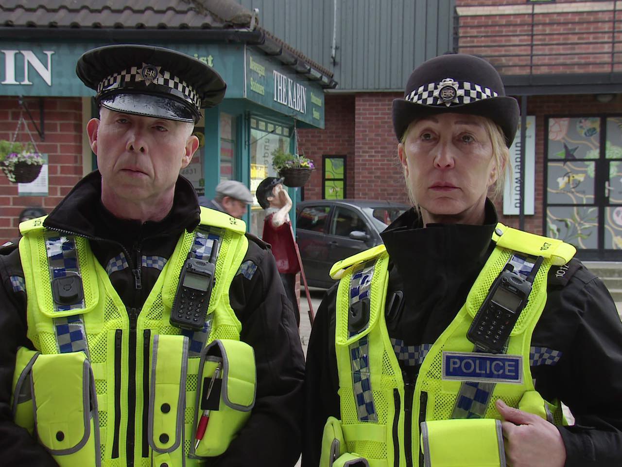 Police officers on Coronation Street on March 11, 2022