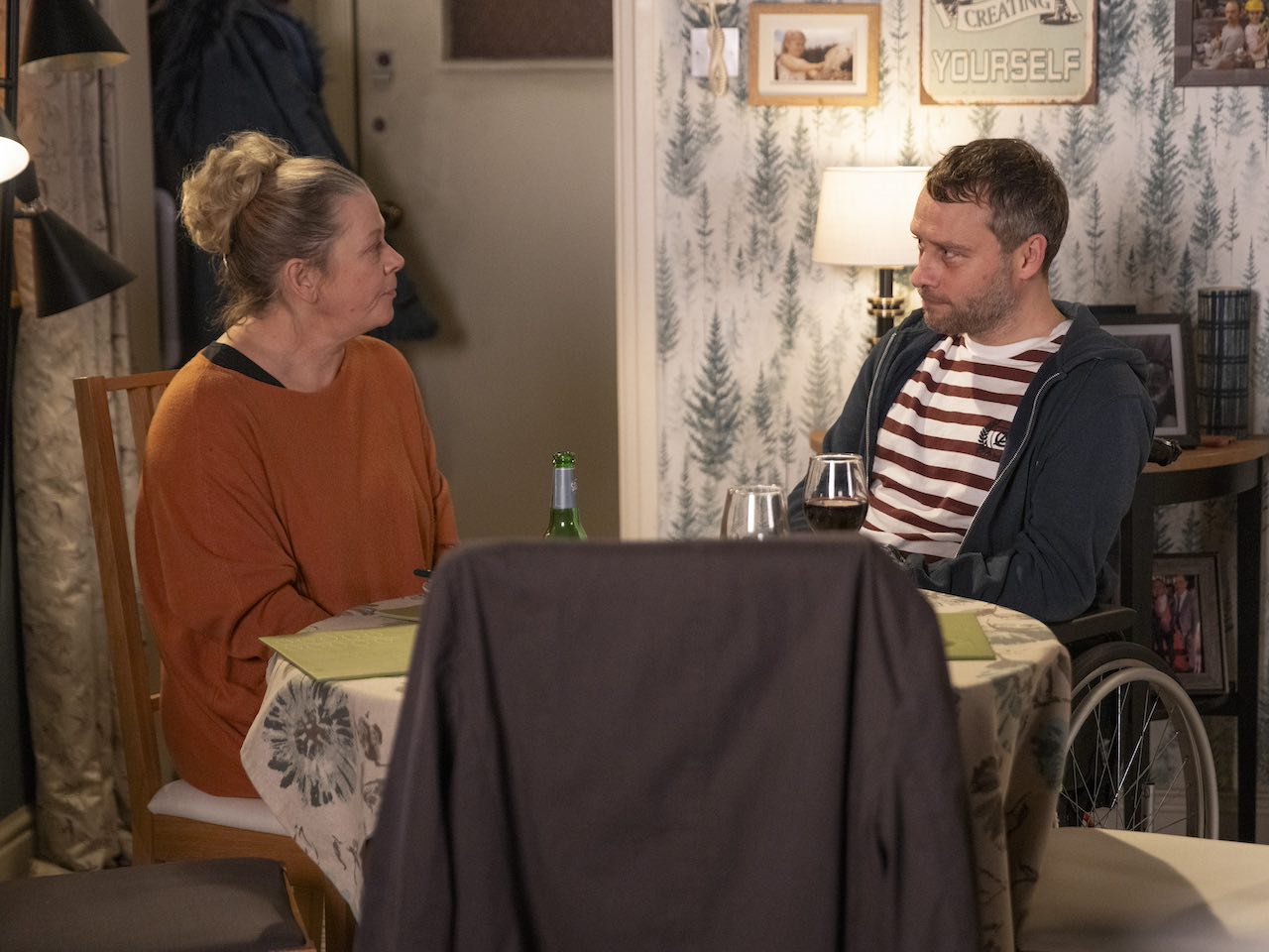 Paul and Bernie on Coronation Street on March 25, 2024