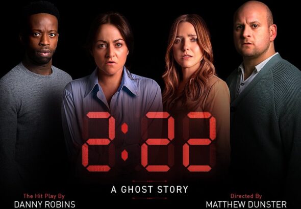 Clifford Samuel as Sam, Jaime Winstone as Jenny, Sophia Bush as Lauren and Ricky Champ as Ben in 2:22 A Ghost Story