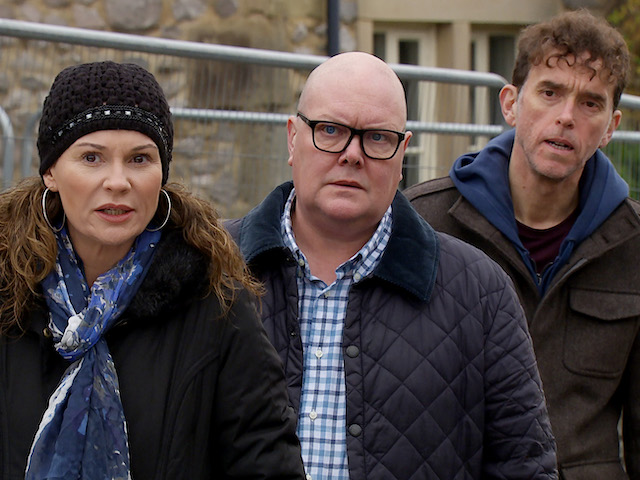 Chas, Paddy and Marlon on Emmerdale on February 3, 2022