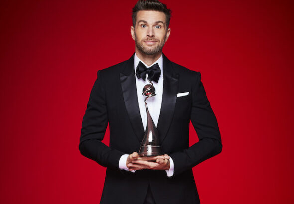 Joel Dommett with the National Television Award for the National Television Awards 2021