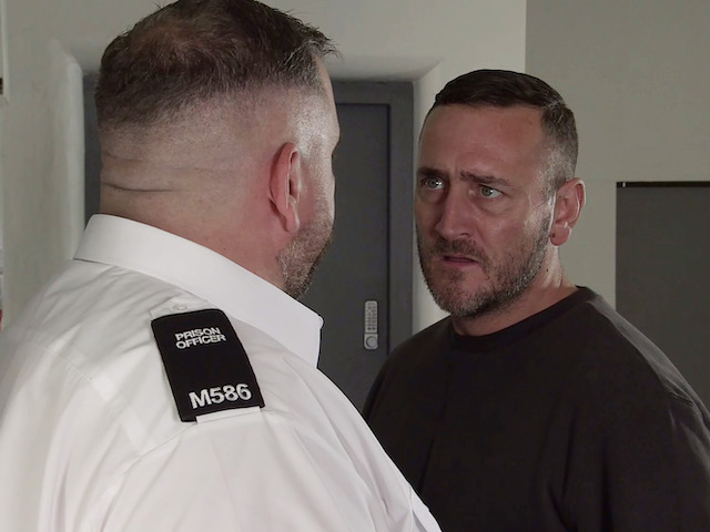 Harvey and a prison officer on Coronation Street on October 18, 2021