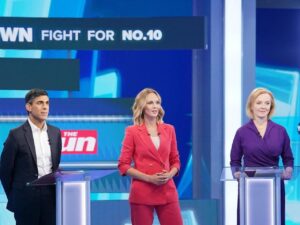 Rishi Sunak, Kate McCann and Liz Truss at The Sun's Showdown