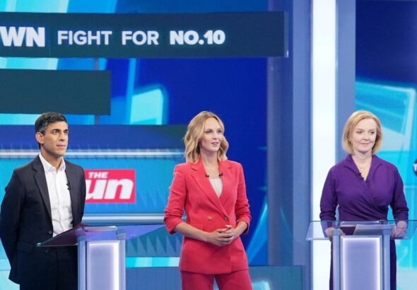 Rishi Sunak, Kate McCann and Liz Truss at The Sun's Showdown