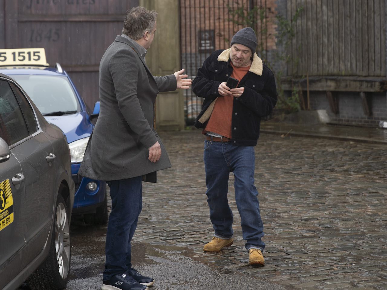 Steve and Tim on Coronation Street on April 26, 2024
