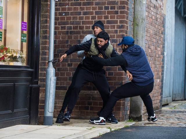 Zeedan being attacked on Coronation Street on September 20, 2021