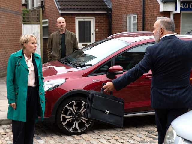 Sally and Tim confronting a councillor on Coronation Street on October 1, 2021