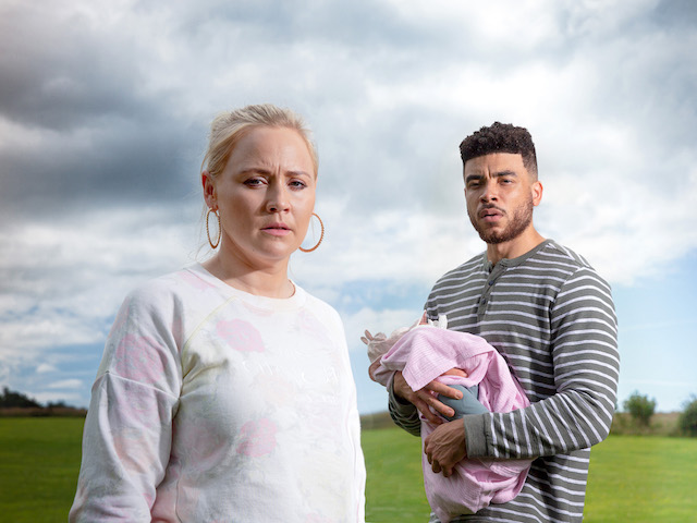 Tracy, Nate and Frankie for Emmerdale’s Tracy storyline
