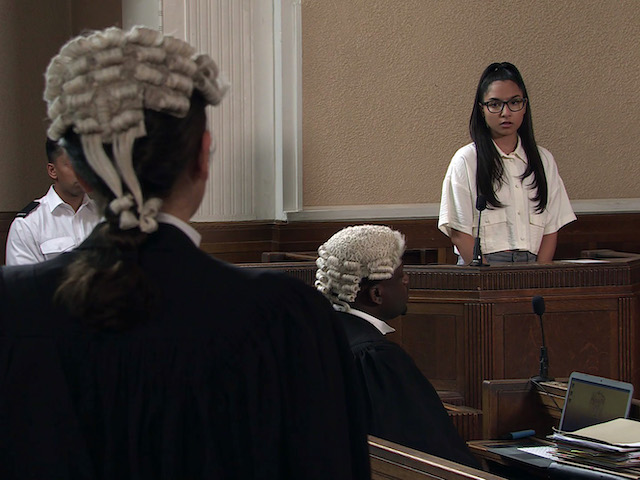 Asha giving evidence on Coronation Street on September 1, 2021
