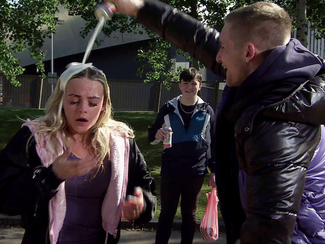 Kelly and a gang of teenagers on Coronation Street on November 26, 2021