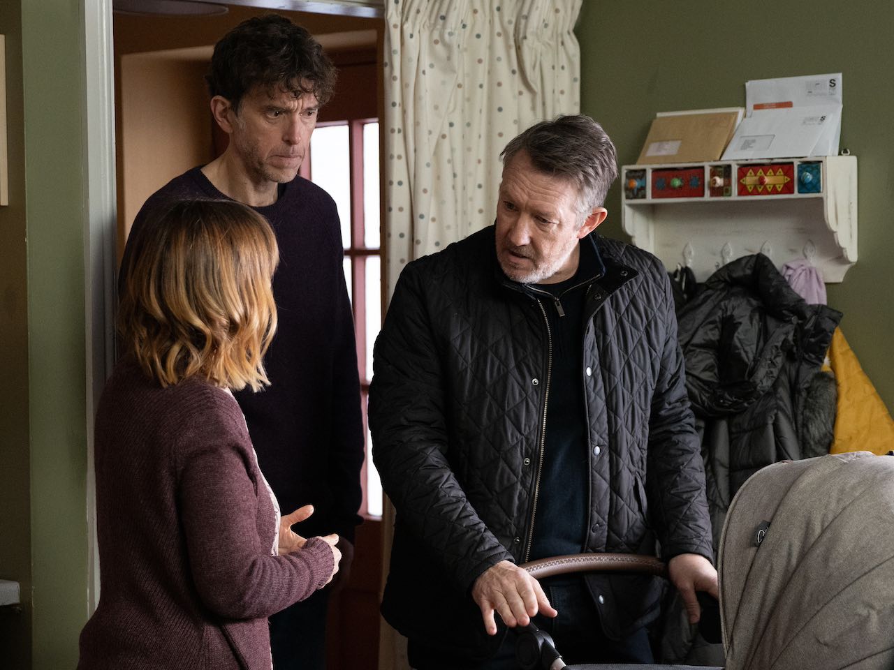 Gus, Rhona and Marlon on Emmerdale on February 5, 2024