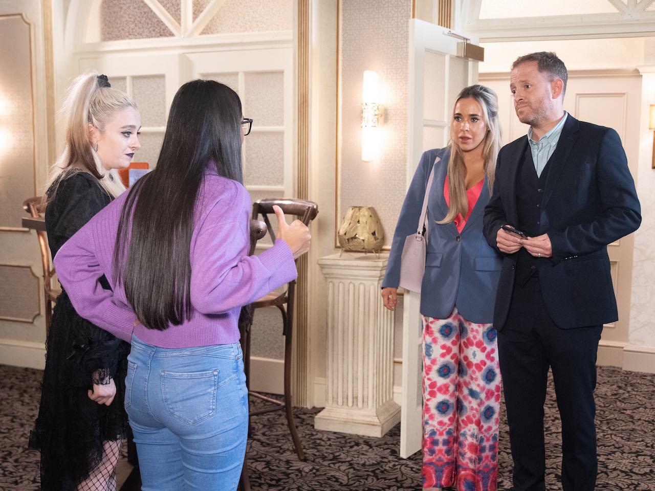 Asha, Nina, Courtney and Darren on Coronation Street on November 13, 2023