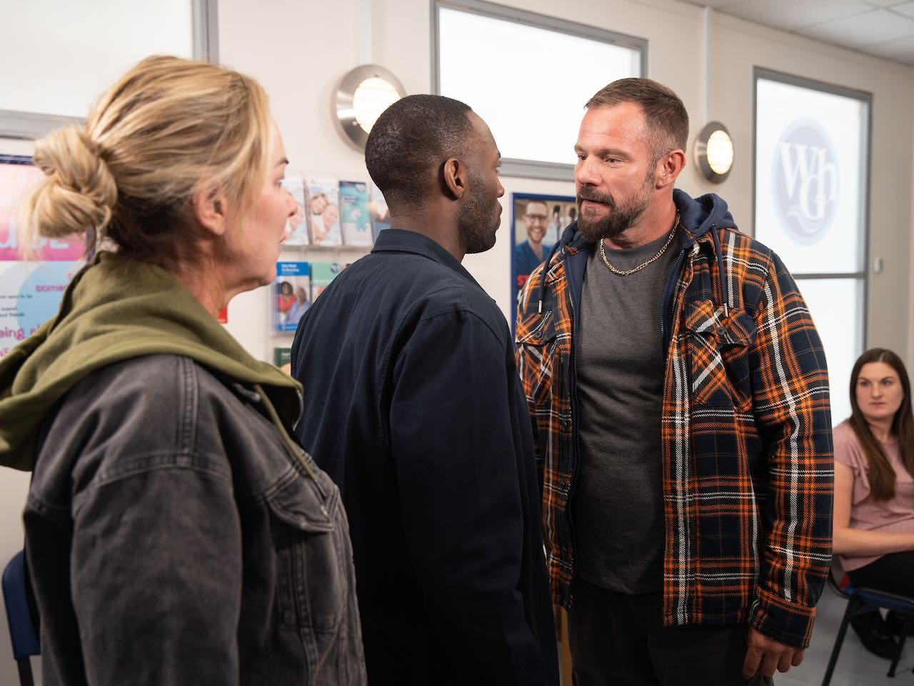 Cassie, Michael and Dean on Coronation Street on August 21, 2023