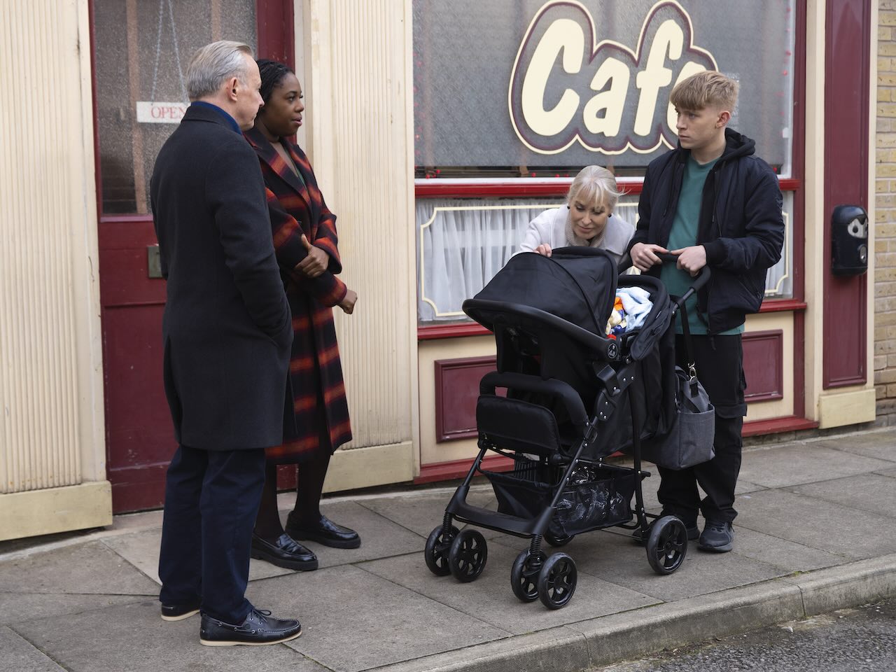Gus, Dee-Dee, Anthea and Max with Frankie on Coronation Street on December 11, 2024