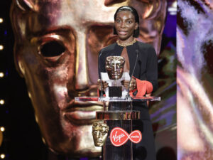 Michaela Coel with her BAFTA TV Awards for I May Destroy You