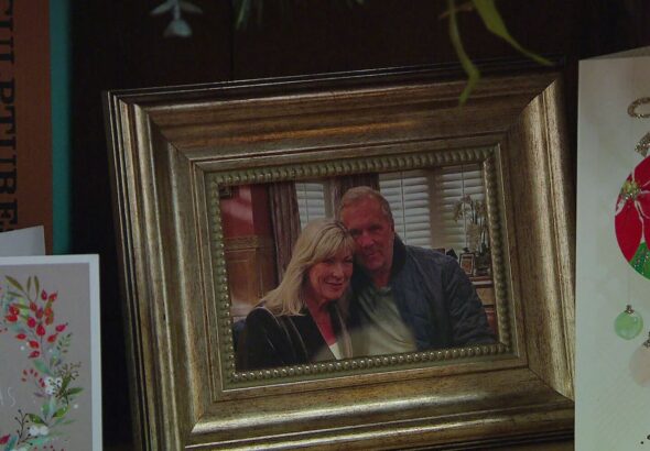 A framed photograph of Kim and Will at Home Farm on Emmerdale on December 24, 2024
